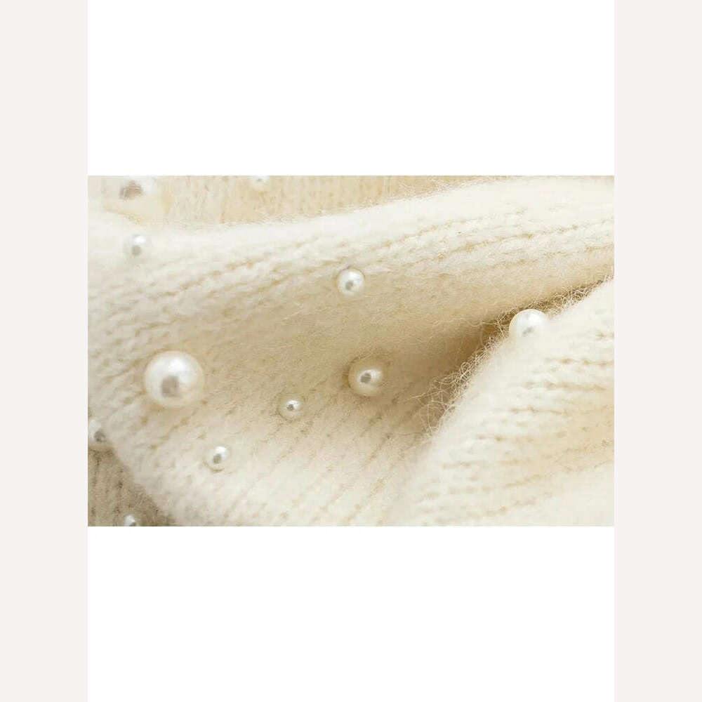 KONDALA Vintage Knitted Pearl Women Suits Long Sleeve O Neck Thick Sweater+High Waist Knit Skirts Fashion 2024 Elegant Women Set - KIMLUD