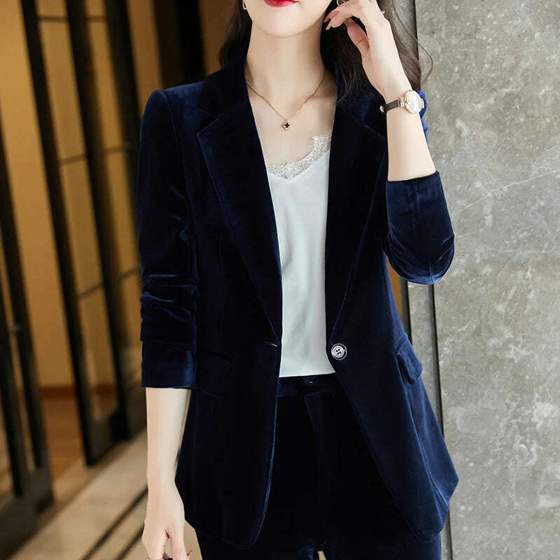 KIMLUD, Korean High-Quality Velvet Autumn Winter Formal Ladies Blazer Business Suits with Sets Work Wear Office Uniform Pants Jacket, KIMLUD Women's Clothes