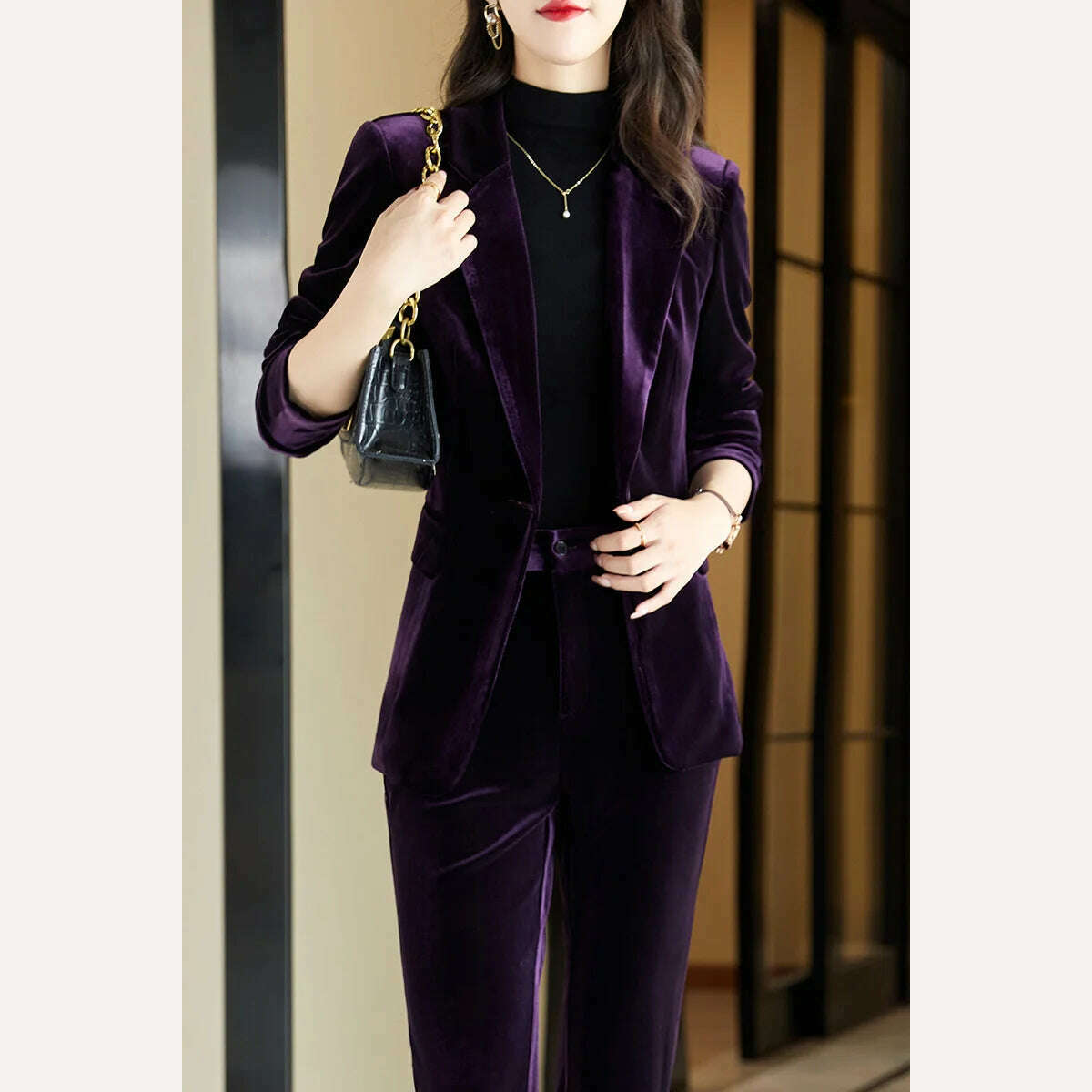 KIMLUD, Korean High-Quality Velvet Autumn Winter Formal Ladies Blazer Business Suits with Sets Work Wear Office Uniform Pants Jacket, KIMLUD Womens Clothes