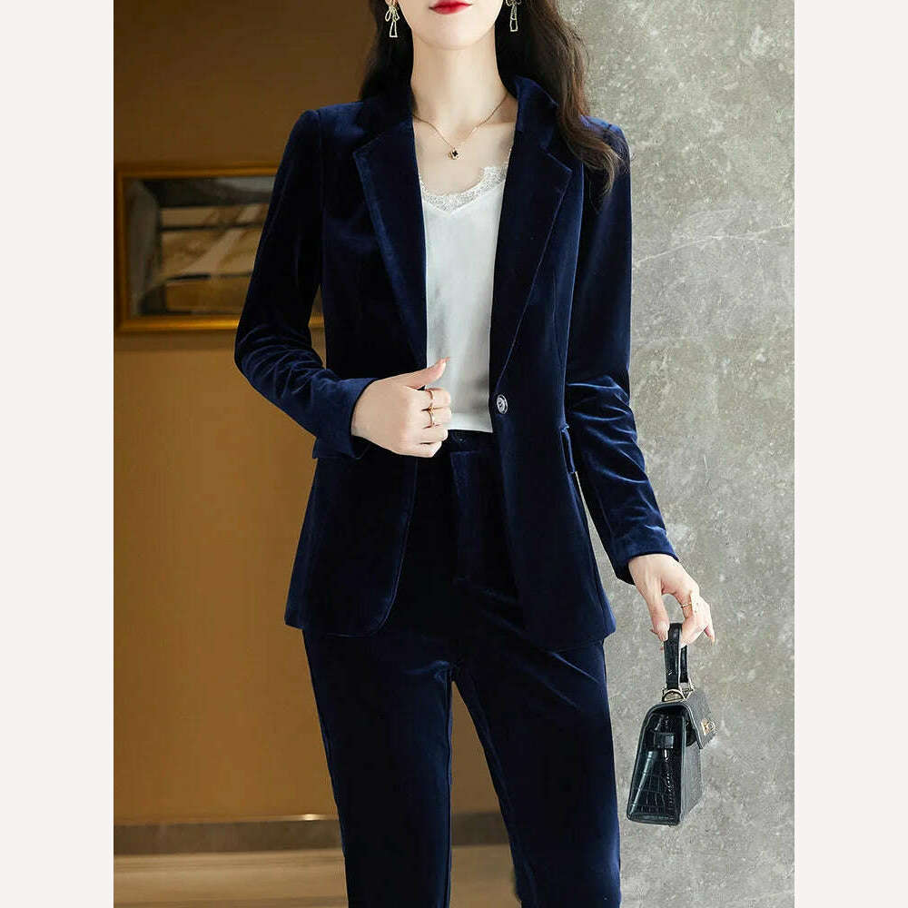 KIMLUD, Korean High-Quality Velvet Autumn Winter Formal Ladies Blazer Business Suits with Sets Work Wear Office Uniform Pants Jacket, KIMLUD Womens Clothes