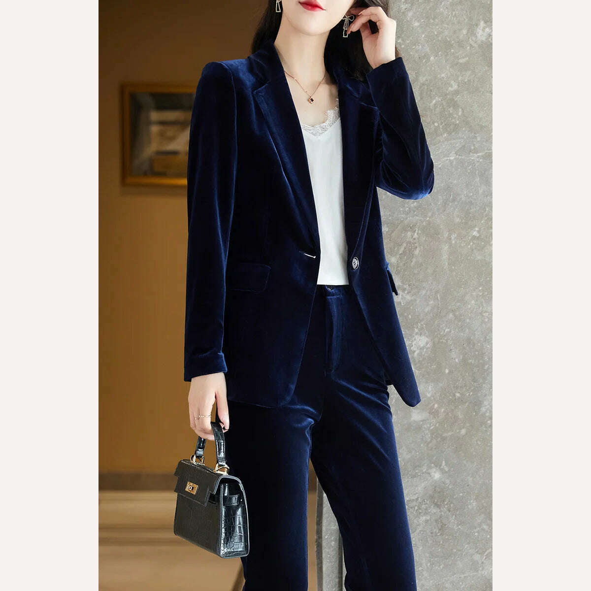 KIMLUD, Korean High-Quality Velvet Autumn Winter Formal Ladies Blazer Business Suits with Sets Work Wear Office Uniform Pants Jacket, KIMLUD Women's Clothes