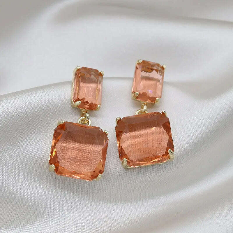 KIMLUD, Korean hot selling fashion jewelry double square crystal earrings four colors simple temperament female daily earrings, champagne, KIMLUD Womens Clothes
