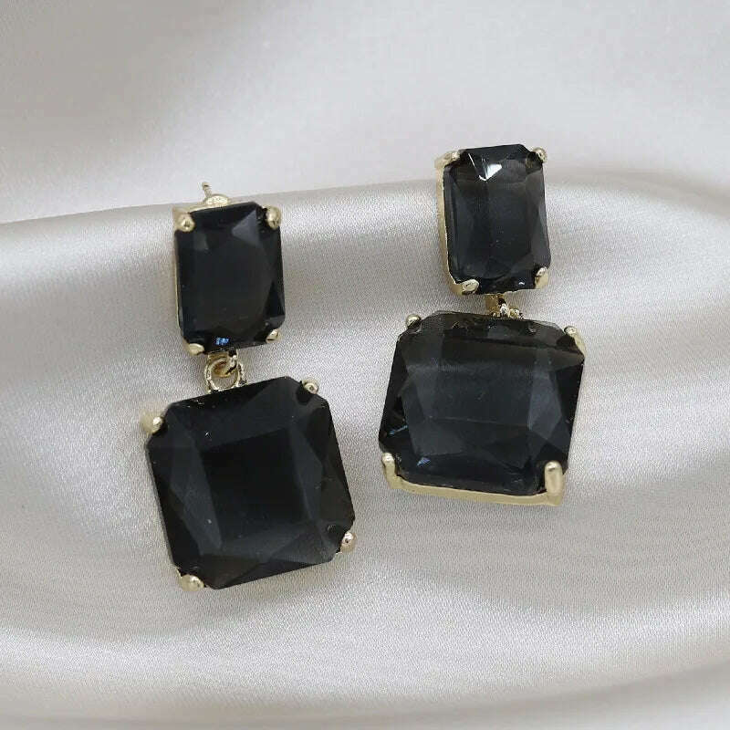 KIMLUD, Korean hot selling fashion jewelry double square crystal earrings four colors simple temperament female daily earrings, black, KIMLUD Womens Clothes