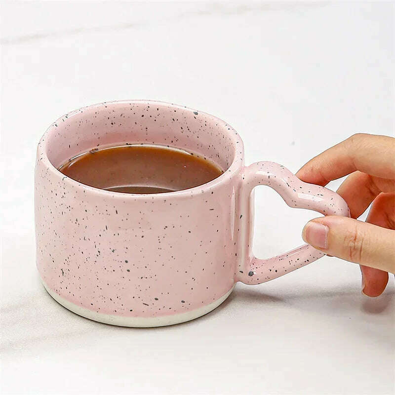 KIMLUD, Korean ins Ceramics Cup Breakfast milk oatmeal cup Pink Love shape handle Coffee Mug Water cup For Office Valentine's Day gifts, KIMLUD Womens Clothes