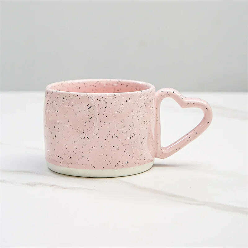 KIMLUD, Korean ins Ceramics Cup Breakfast milk oatmeal cup Pink Love shape handle Coffee Mug Water cup For Office Valentine's Day gifts, Pink / 300ml, KIMLUD Womens Clothes