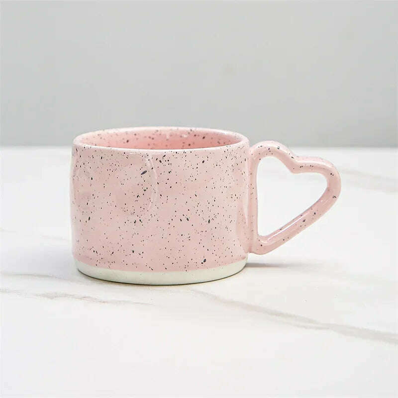 KIMLUD, Korean ins Ceramics Cup Breakfast milk oatmeal cup Pink Love shape handle Coffee Mug Water cup For Office Valentine's Day gifts, Pink / 300ml, KIMLUD APPAREL - Womens Clothes