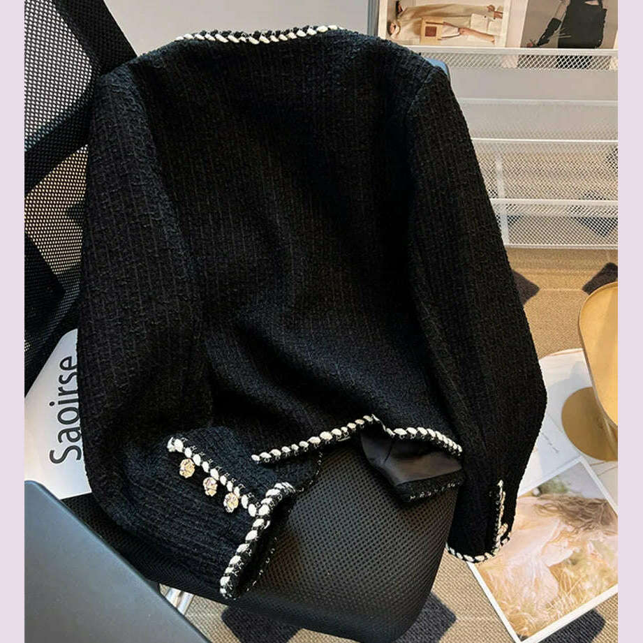 KIMLUD, Korean Small Fragrance Fashion Autumn Winter Women Short Tweed Coat Women O Neck Single Breasted Tweed Jacket Outwear, KIMLUD Womens Clothes