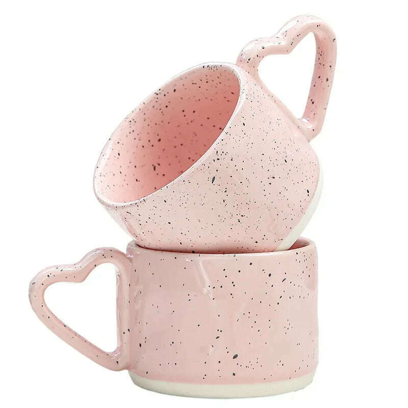 KIMLUD, Korean Style ins Ceramics Cup 300ML Pink Love shape handle Coffee Mug Breakfast milk oatmeal cup Water  cup Valentine's Day Gift, KIMLUD Women's Clothes