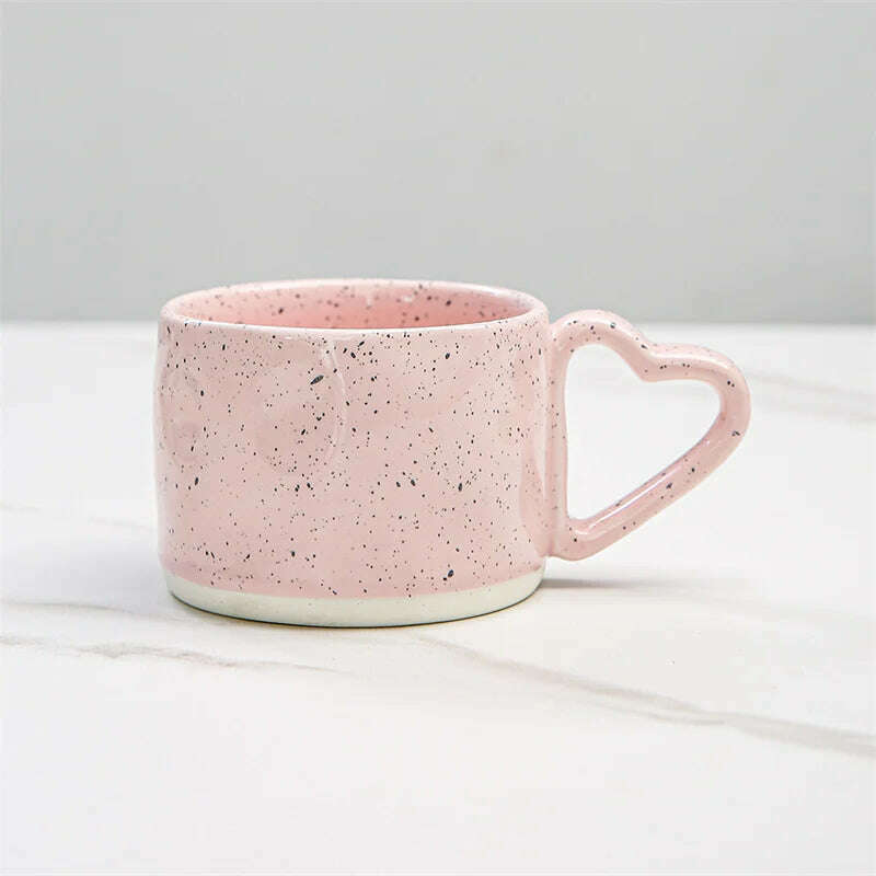 Korean Style ins Ceramics Cup 300ML Pink Love shape handle Coffee Mug Breakfast milk oatmeal cup Water  cup Valentine's Day Gift, Pink / 300ml, KIMLUD Women's Clothes