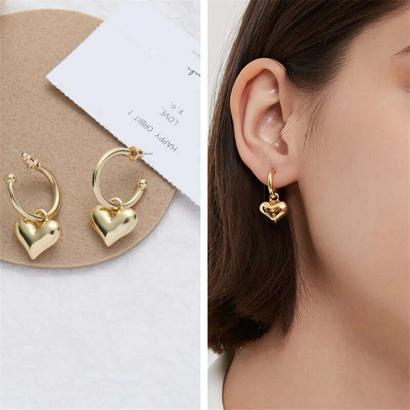 KIMLUD, Kshmir Heart-shaped stud metal Pendant Women&#39;s Earrings 2023 new fashion jewelry women&#39;s C-shaped earrings gift, Gold-color, KIMLUD APPAREL - Womens Clothes