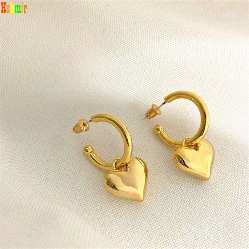 KIMLUD, Kshmir Heart-shaped stud metal Pendant Women&#39;s Earrings 2023 new fashion jewelry women&#39;s C-shaped earrings gift, KIMLUD Women's Clothes