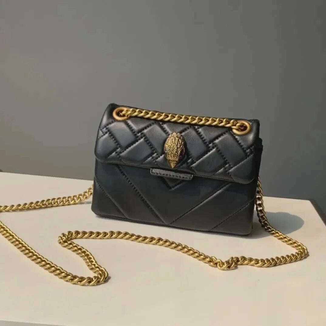 KIMLUD, Kurt G London Kensington Black/Silver Chains Women Small Size Crossbody Bag Real Leather Luxury UK Band Eagle Head Handbags, bag1 / 21x15x7cm, KIMLUD APPAREL - Womens Clothes