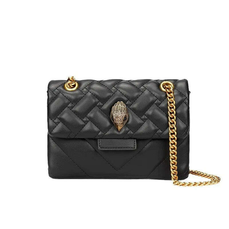 KIMLUD, Kurt G London Kensington Black/Silver Chains Women Small Size Crossbody Bag Real Leather Luxury UK Band Eagle Head Handbags, KIMLUD Womens Clothes