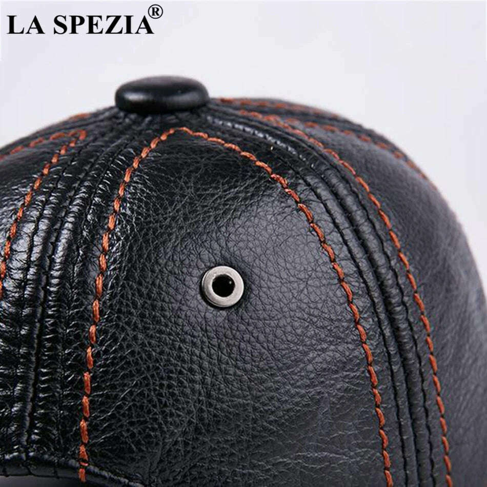 KIMLUD, LA SPEZIA Genuine Leather Baseball Cap Men Black Cowhide Hat Snapback Male Adjustable Autumn Winter Real Leather Peaked Hats, KIMLUD Womens Clothes