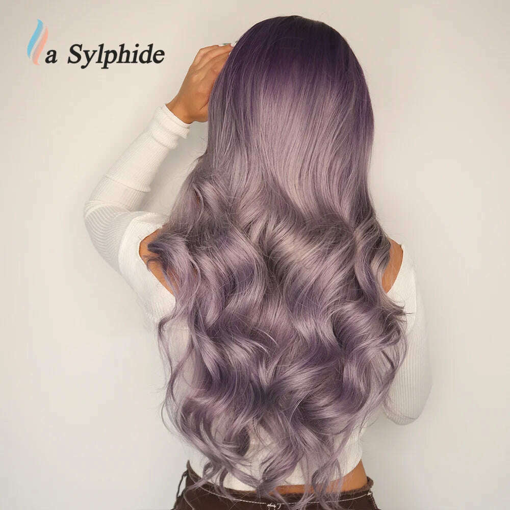 KIMLUD, La Sylphide Long Wavy Ombre Purple Synthetic Wigs for Women Heat Resistant Natural Middle Part Cosplay Party Lolita Hair Wigs, KIMLUD Womens Clothes