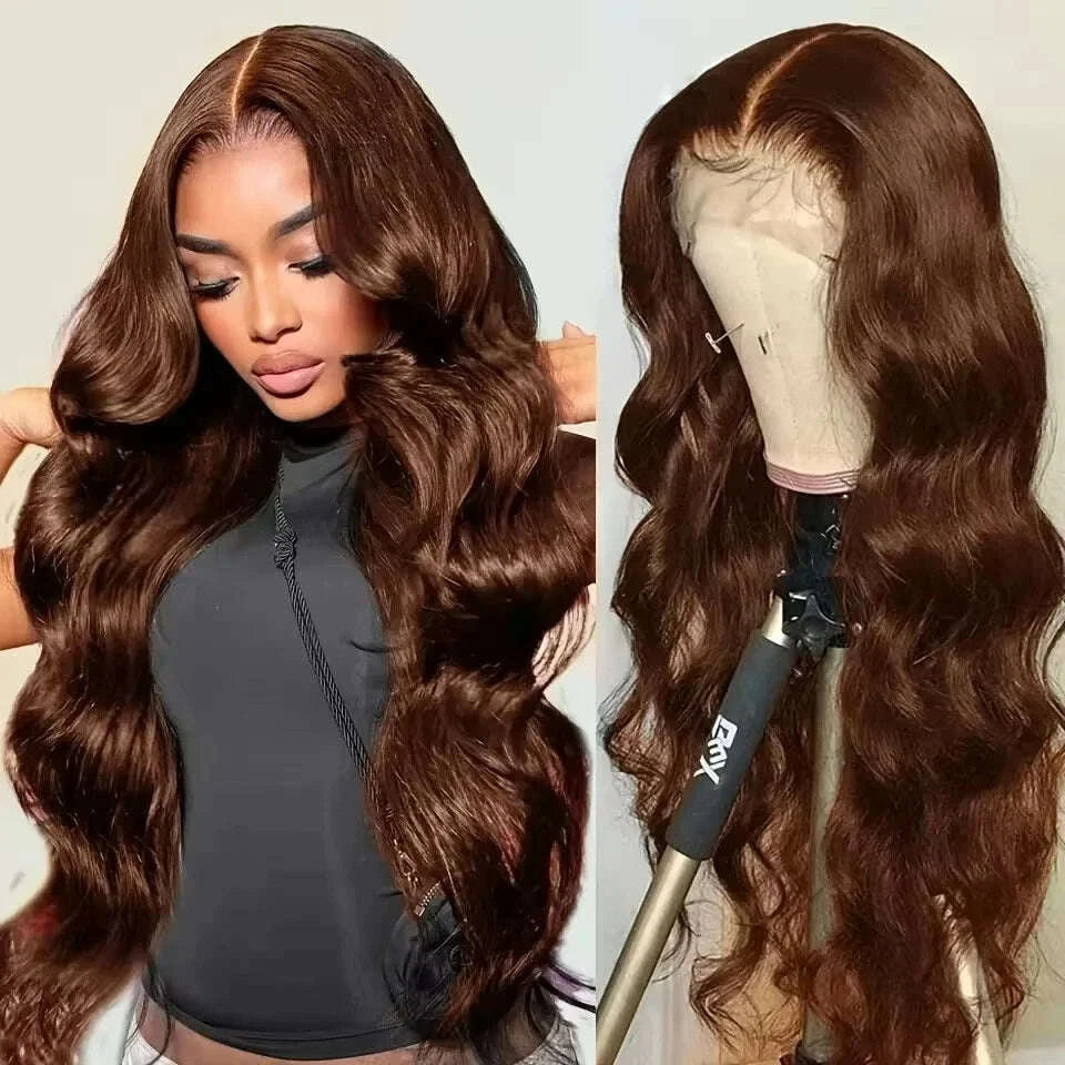 Lace Front Wig Body Wave Human Hair Chocolate Brown | KIMLUD