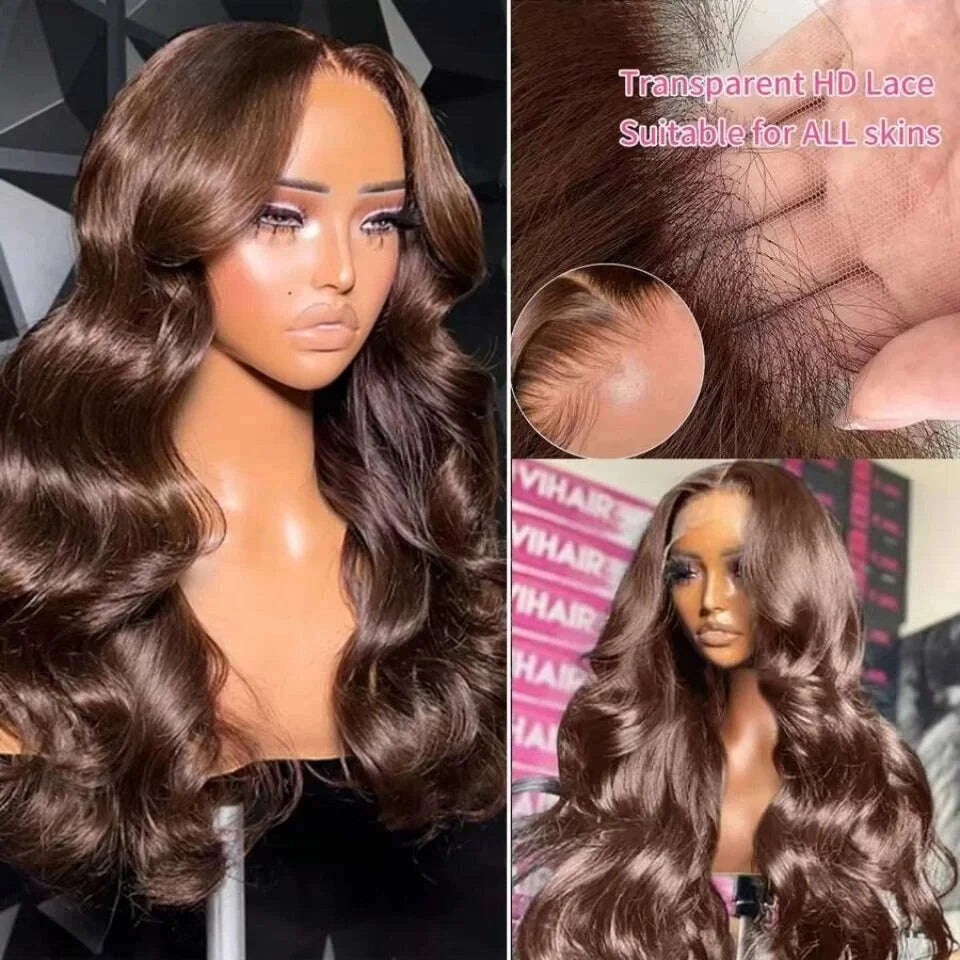 Lace Front Wig Body Wave Human Hair Chocolate Brown | KIMLUD