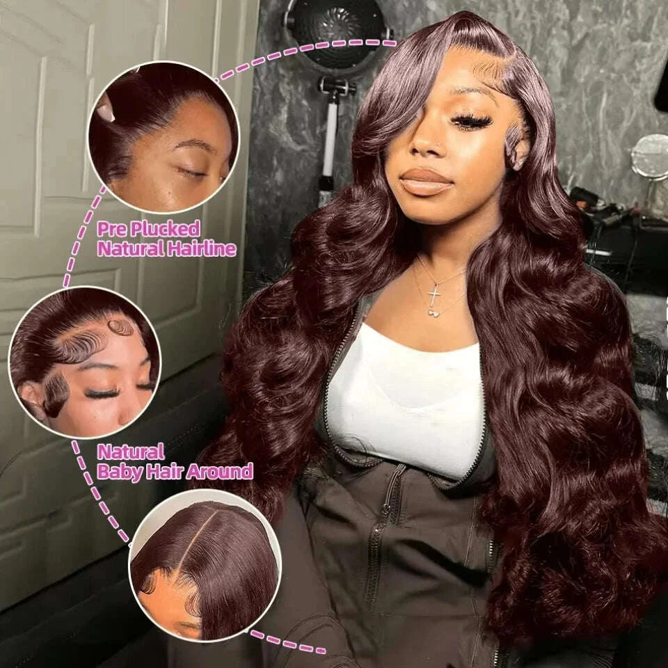 Lace Front Wig Body Wave Human Hair Chocolate Brown | KIMLUD