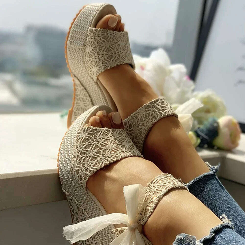 KIMLUD, Lace Leisure Women Wedges Heeled Women Shoes 2024 Summer Sandals Party Platform High Heels Shoes Woman, KIMLUD Womens Clothes