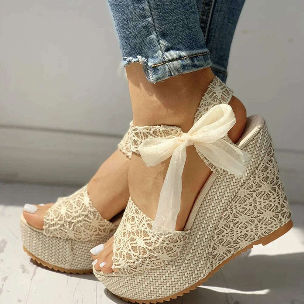 KIMLUD, Lace Leisure Women Wedges Heeled Women Shoes 2024 Summer Sandals Party Platform High Heels Shoes Woman, KIMLUD Womens Clothes