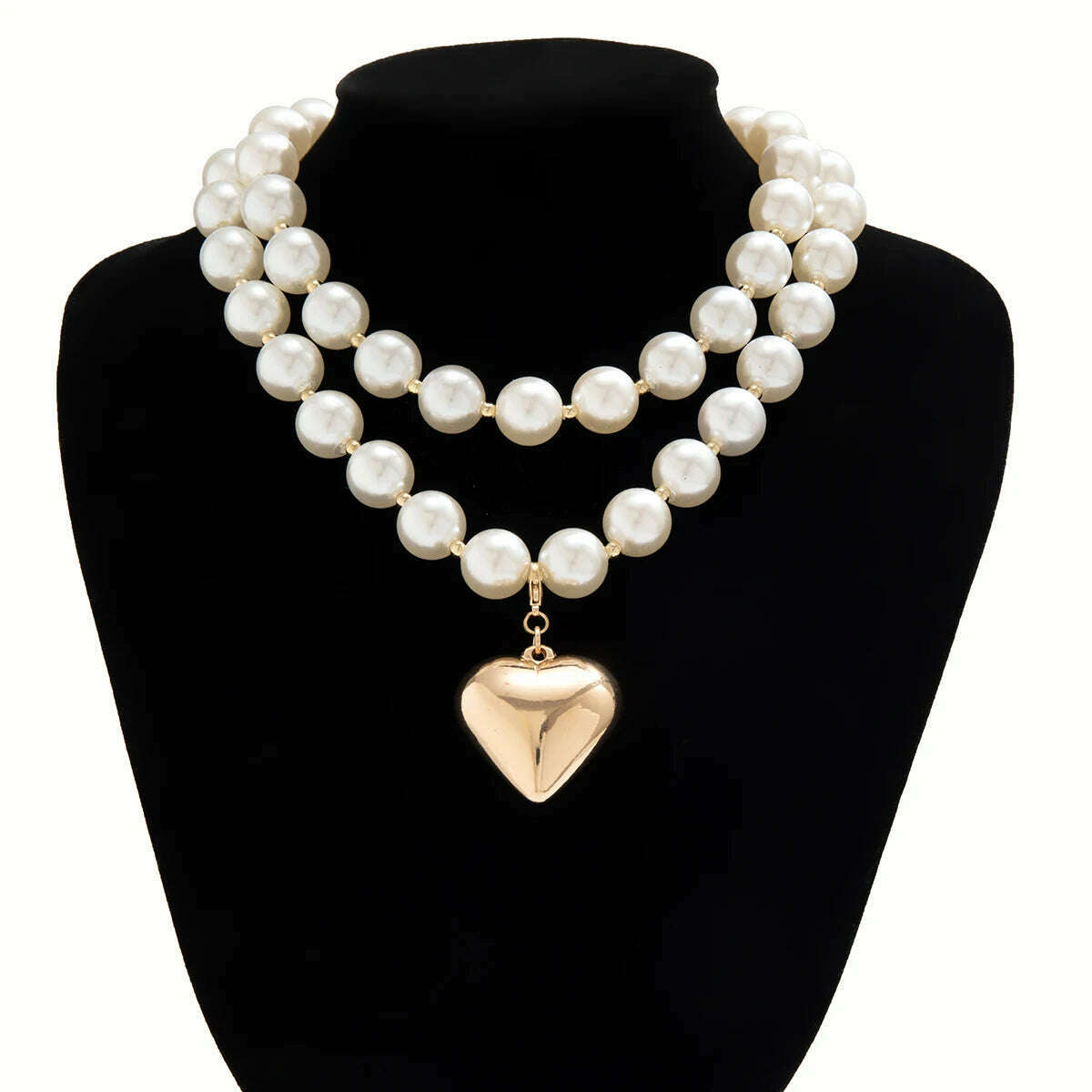 Lacteo Exaggerated Imitation Pearl Beads Necklace for Women CCB Big Heart Pendant Choker Jewelry On The Neck Collar Party Girls - KIMLUD