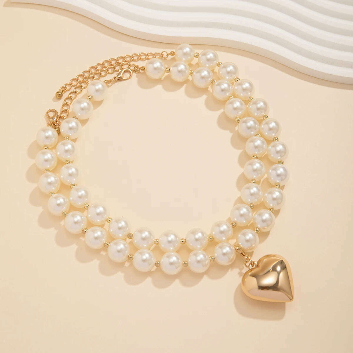 KIMLUD, Lacteo Exaggerated Imitation Pearl Beads Necklace for Women CCB Big Heart Pendant Choker Jewelry On The Neck Collar Party Girls, KIMLUD Women's Clothes