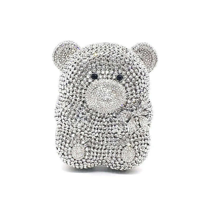 KIMLUD, Ladies handbag Bridal wedding party purse women evening party bag diamond luxury crystal cute animal Raccoon bear Grizzly purses, Color 4 silver, KIMLUD Womens Clothes