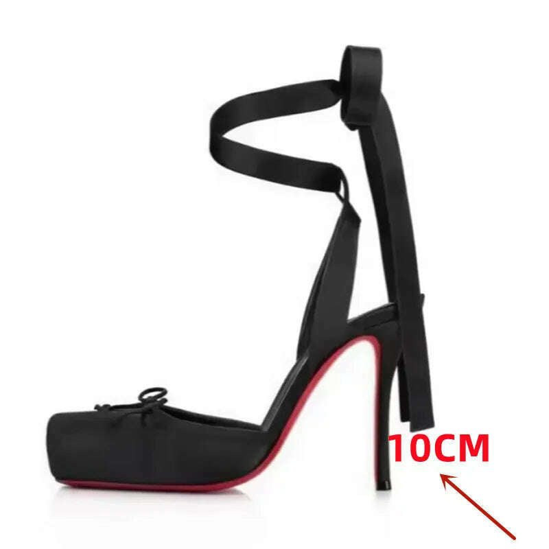 KIMLUD, Ladies' New Summer Square Satin High-heeled Sandals with Ankle Straps, Fashionable Party and Banquet Ballet High-heeled Shoes, KIMLUD Womens Clothes
