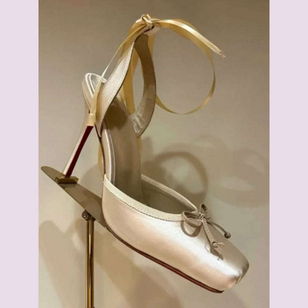 KIMLUD, Ladies' New Summer Square Satin High-heeled Sandals with Ankle Straps, Fashionable Party and Banquet Ballet High-heeled Shoes, KIMLUD Womens Clothes