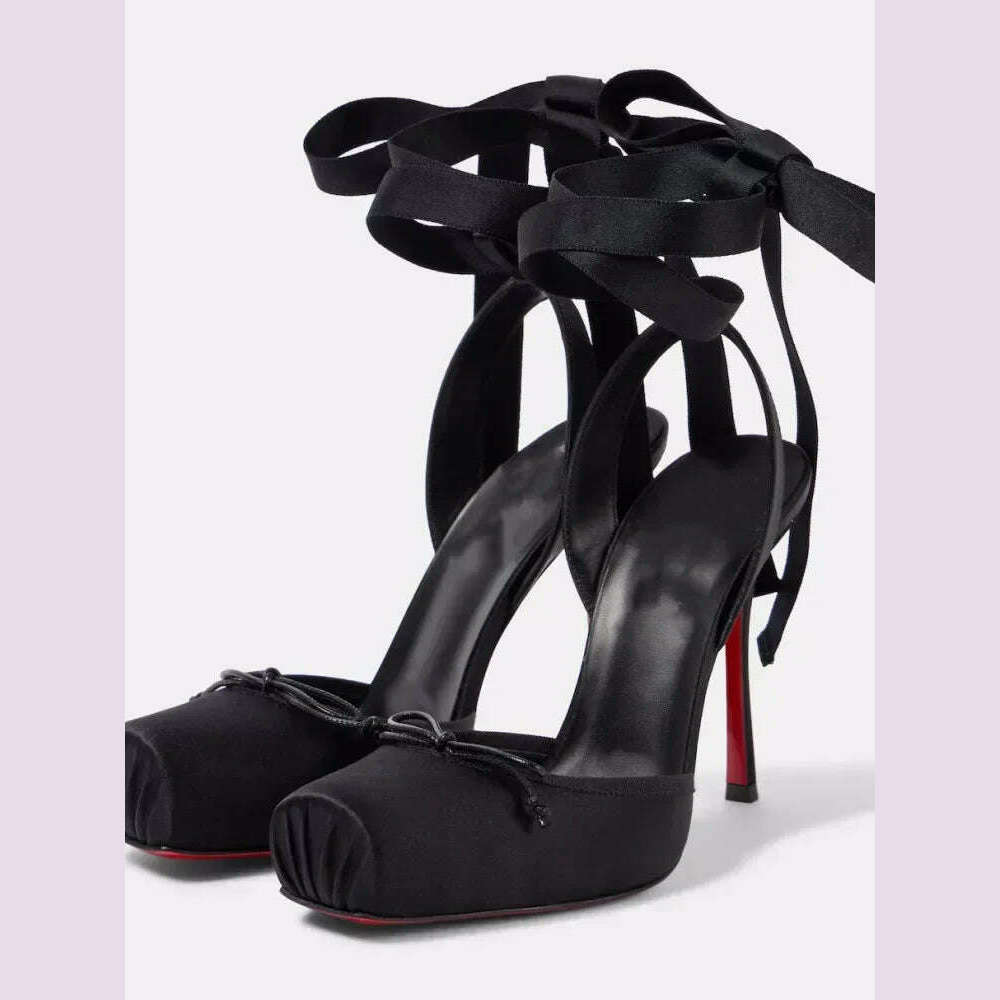 KIMLUD, Ladies' New Summer Square Satin High-heeled Sandals with Ankle Straps, Fashionable Party and Banquet Ballet High-heeled Shoes, black / 35, KIMLUD APPAREL - Womens Clothes