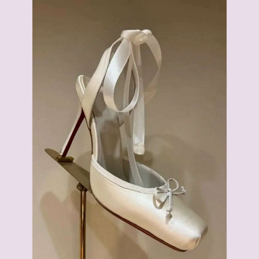 KIMLUD, Ladies' New Summer Square Satin High-heeled Sandals with Ankle Straps, Fashionable Party and Banquet Ballet High-heeled Shoes, white / 34, KIMLUD APPAREL - Womens Clothes