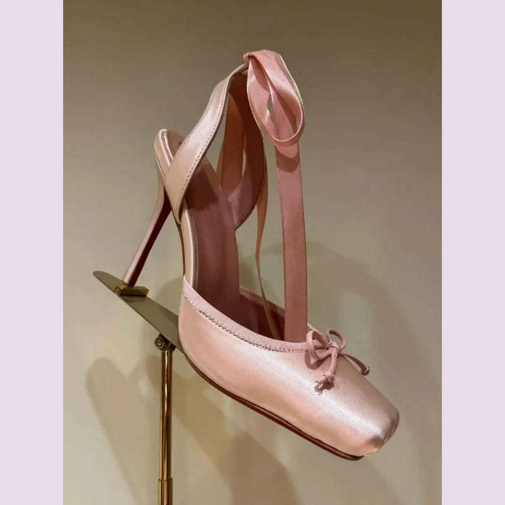 KIMLUD, Ladies' New Summer Square Satin High-heeled Sandals with Ankle Straps, Fashionable Party and Banquet Ballet High-heeled Shoes, pink / 43, KIMLUD APPAREL - Womens Clothes