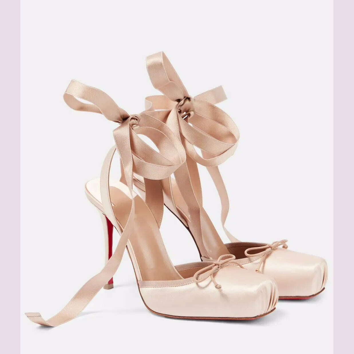 KIMLUD, Ladies' New Summer Square Satin High-heeled Sandals with Ankle Straps, Fashionable Party and Banquet Ballet High-heeled Shoes, Apricot / 34, KIMLUD APPAREL - Womens Clothes