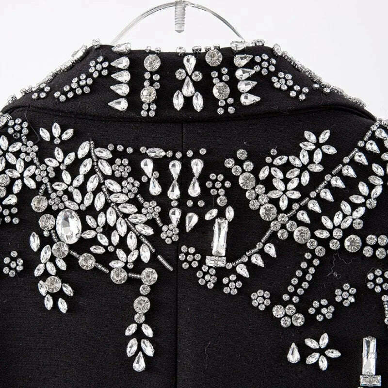 KIMLUD, Ladies Office Black Single Button Blazers Crystal Diamonds Banquet Elegant Luxury Suit Jacket Slim Fit Long Sleeve Women Blazer, KIMLUD Women's Clothes