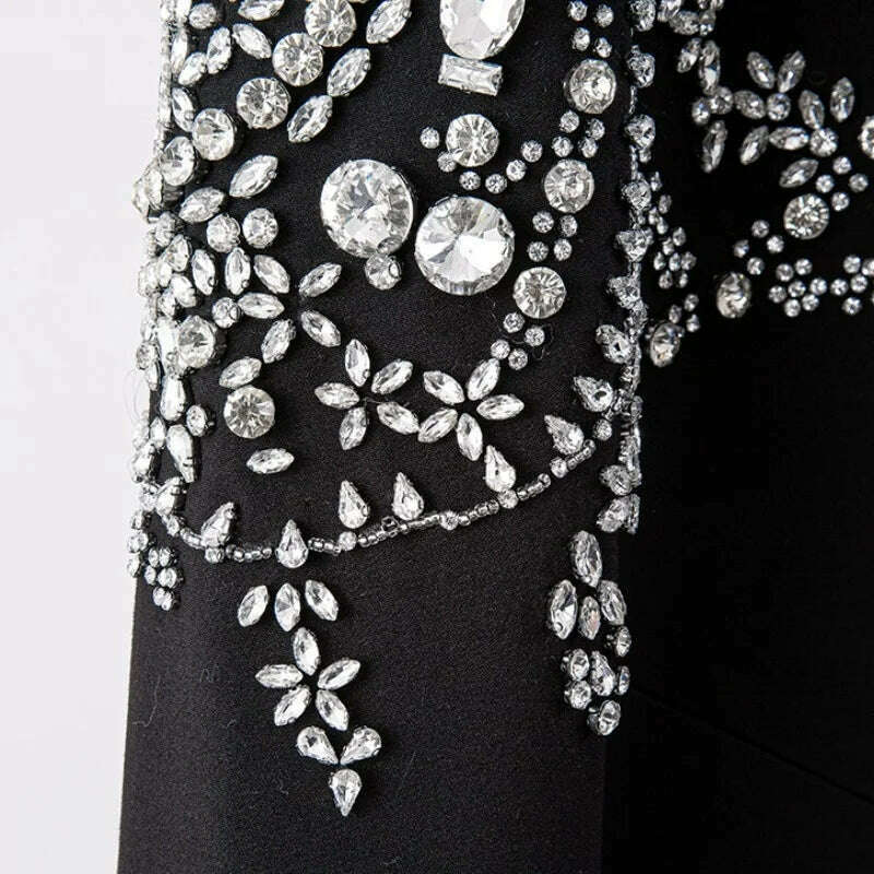 KIMLUD, Ladies Office Black Single Button Blazers Crystal Diamonds Banquet Elegant Luxury Suit Jacket Slim Fit Long Sleeve Women Blazer, KIMLUD Womens Clothes
