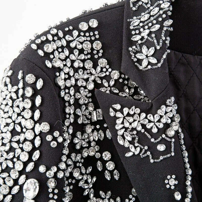 KIMLUD, Ladies Office Black Single Button Blazers Crystal Diamonds Banquet Elegant Luxury Suit Jacket Slim Fit Long Sleeve Women Blazer, KIMLUD Women's Clothes