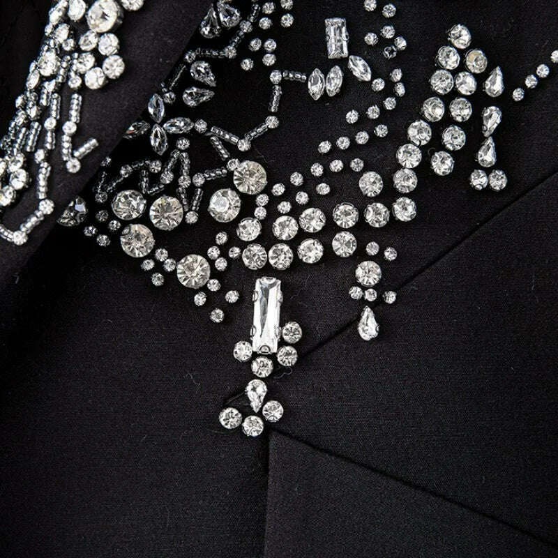 KIMLUD, Ladies Office Black Single Button Blazers Crystal Diamonds Banquet Elegant Luxury Suit Jacket Slim Fit Long Sleeve Women Blazer, KIMLUD Womens Clothes