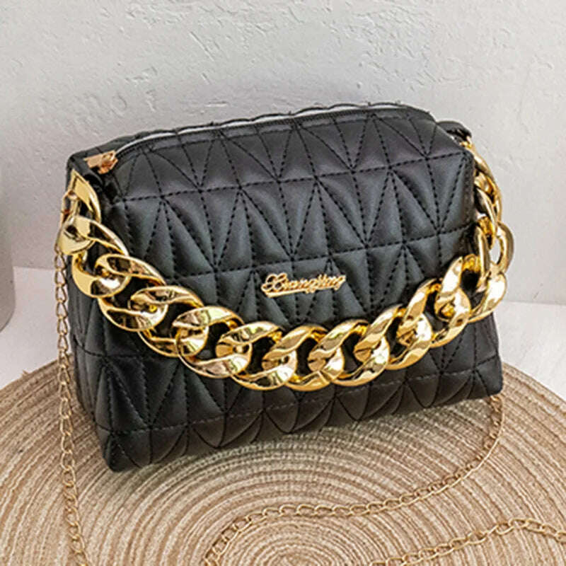 Ladies One Shoulder Messenger Bag Rhombus Bag Women's Fashion Chain Embroidered Shoulder Bag Hand-held Lingge Small Square Bag - KIMLUD