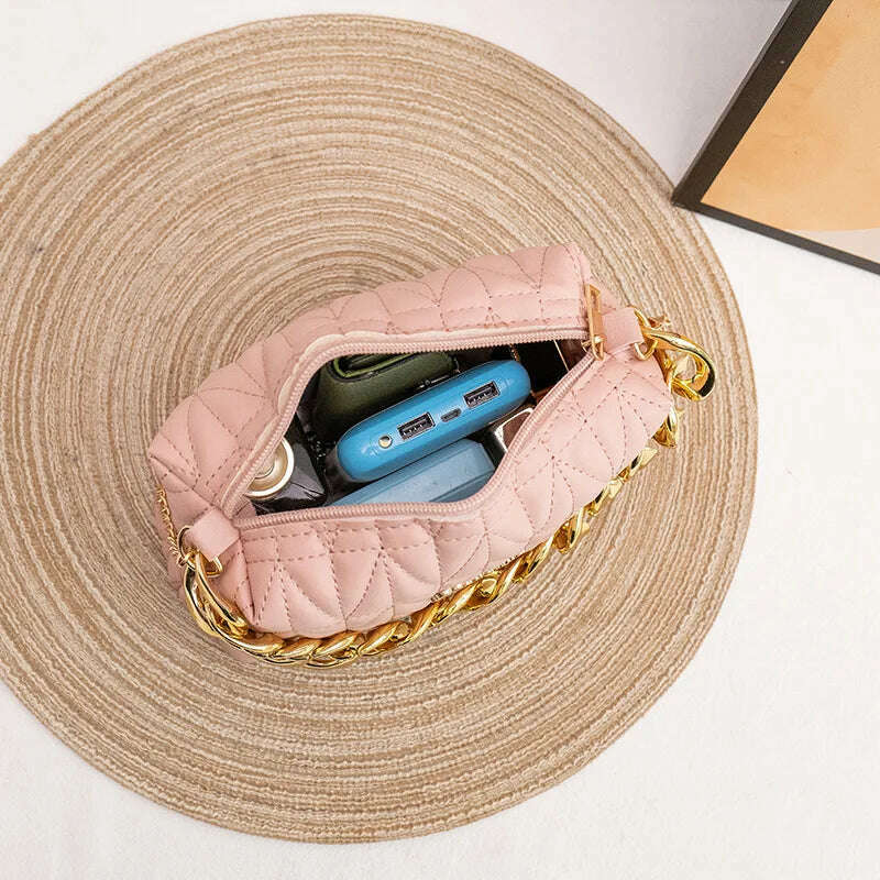 Ladies One Shoulder Messenger Bag Rhombus Bag Women's Fashion Chain Embroidered Shoulder Bag Hand-held Lingge Small Square Bag - KIMLUD