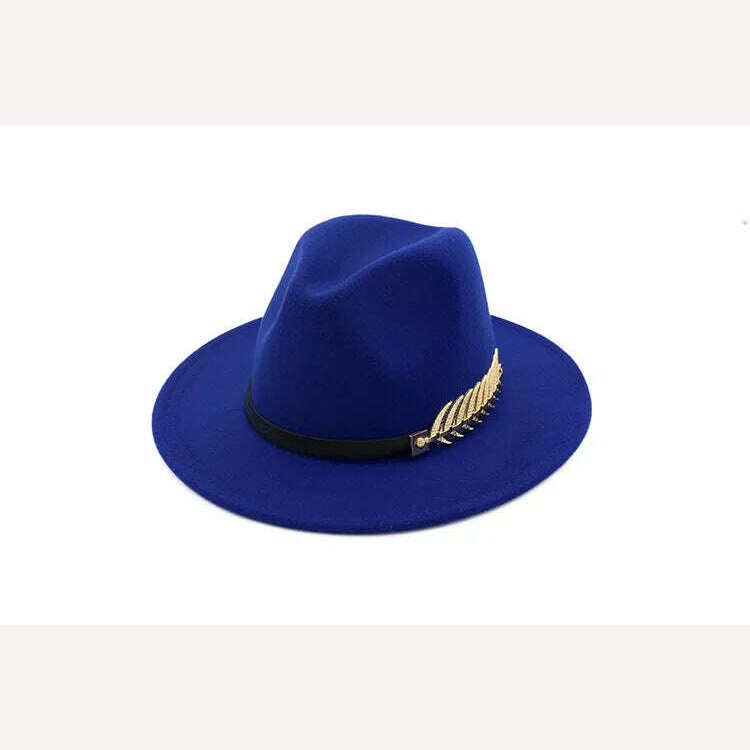 KIMLUD, Ladies Wool Fedora Warm Jazz Hat Chapeau Femme feutre Panaman cap Felt Women Fedora Hats with Pearls Belt Vintage Trilby Caps, Blue / XXL, KIMLUD Women's Clothes