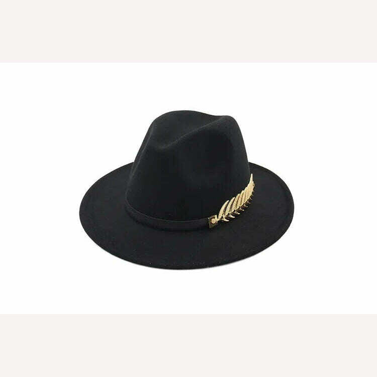 KIMLUD, Ladies Wool Fedora Warm Jazz Hat Chapeau Femme feutre Panaman cap Felt Women Fedora Hats with Pearls Belt Vintage Trilby Caps, Black / XXL, KIMLUD Women's Clothes