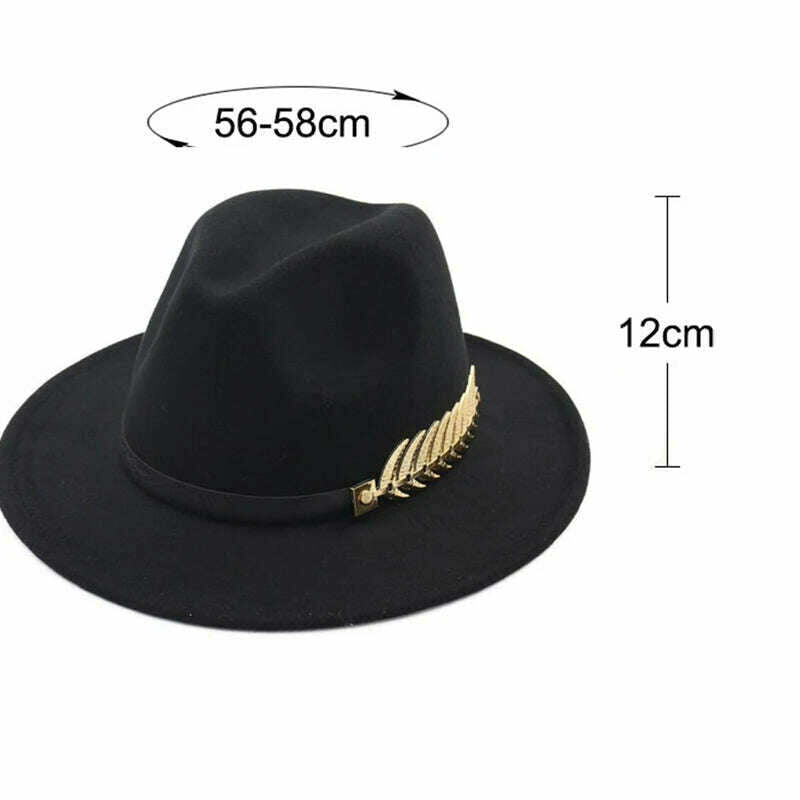 KIMLUD, Ladies Wool Fedora Warm Jazz Hat Chapeau Femme feutre Panaman cap Felt Women Fedora Hats with Pearls Belt Vintage Trilby Caps, KIMLUD Womens Clothes