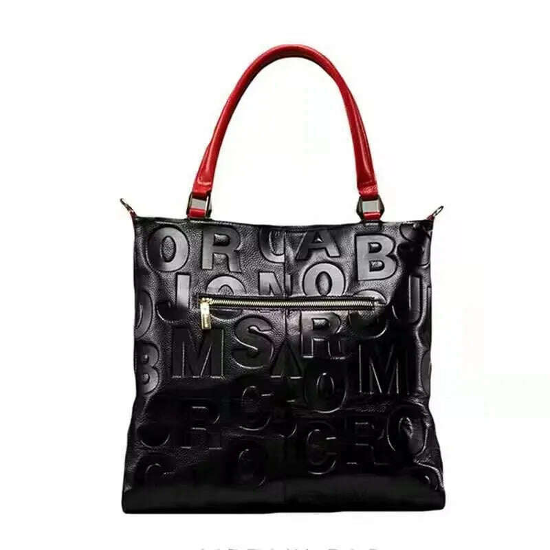 Lady Cowhide Tote Bag And Purses Luxury Designer Handbags For Women 2023 New In Genuine Leather Embossed Letters Decorate Sling - KIMLUD