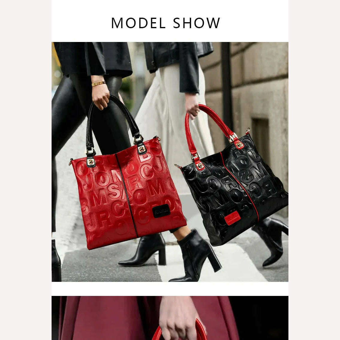 Lady Cowhide Tote Bag And Purses Luxury Designer Handbags For Women 2023 New In Genuine Leather Embossed Letters Decorate Sling - KIMLUD