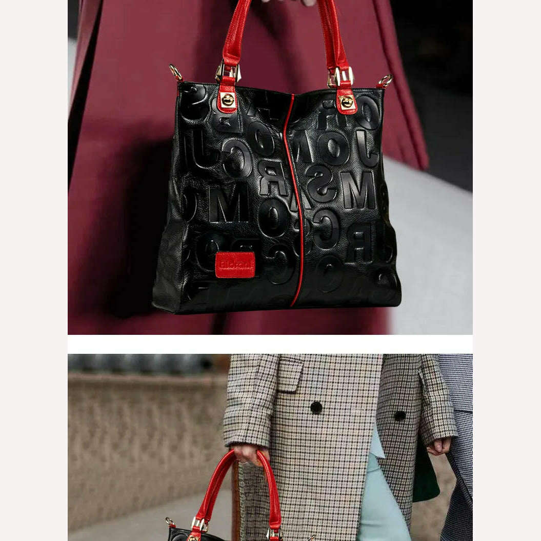 Lady Cowhide Tote Bag And Purses Luxury Designer Handbags For Women 2023 New In Genuine Leather Embossed Letters Decorate Sling - KIMLUD