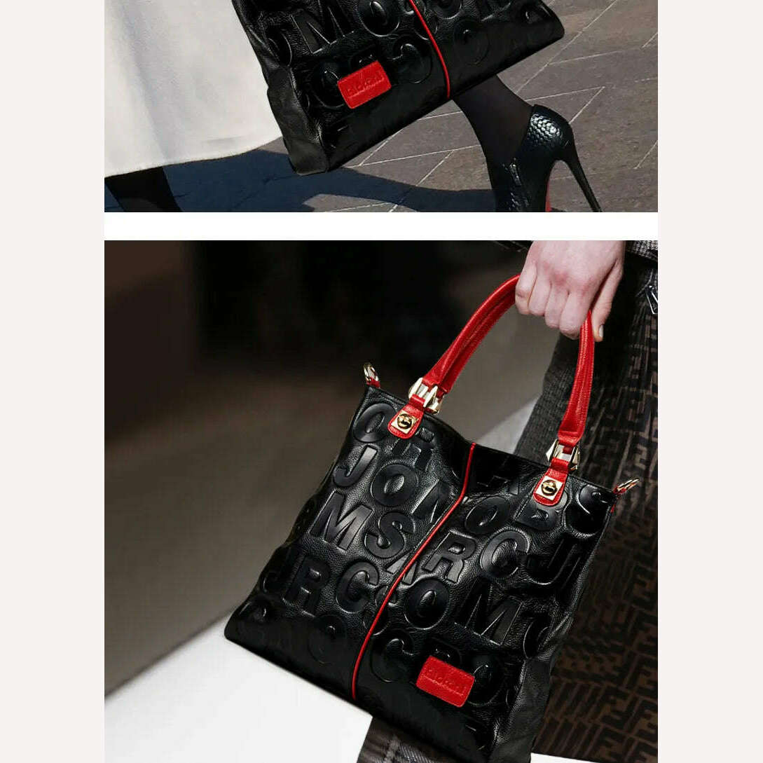 Lady Cowhide Tote Bag And Purses Luxury Designer Handbags For Women 2023 New In Genuine Leather Embossed Letters Decorate Sling - KIMLUD