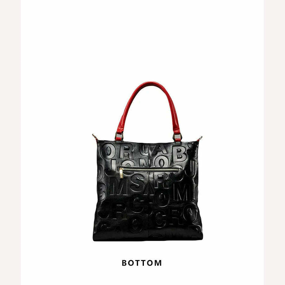 Lady Cowhide Tote Bag And Purses Luxury Designer Handbags For Women 2023 New In Genuine Leather Embossed Letters Decorate Sling - KIMLUD