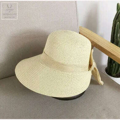 KIMLUD, Lady New Bowknot Straw Hat Adult Summer Sunscreen Leisure Cap Wide Brim Students Fresh Raffia Shading Sun Cap Foldable, 4, KIMLUD Womens Clothes