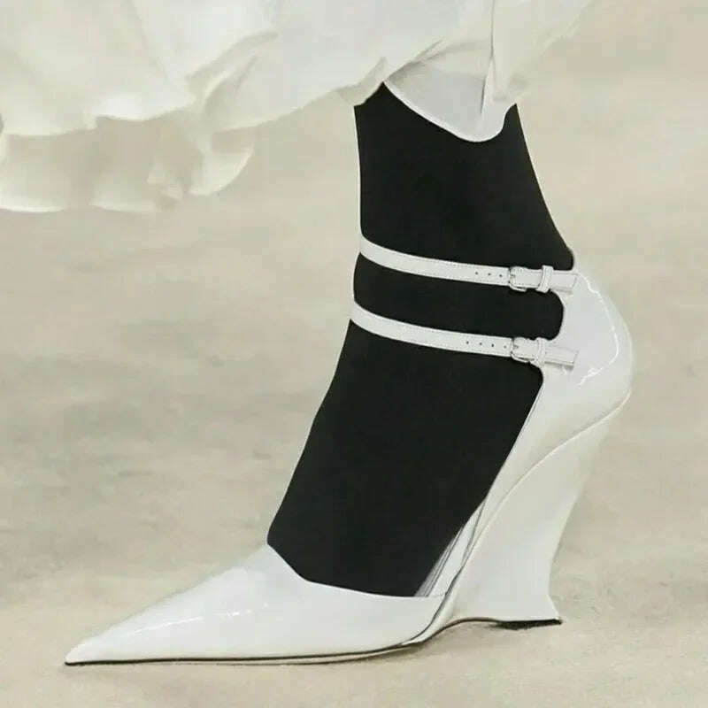 KIMLUD, Lady Sexy Slope Heels Woman Ankle Strap Dress Wedding Shoes Party Sandalias De Mujer Luxury Sandals Women Designers, KIMLUD Womens Clothes