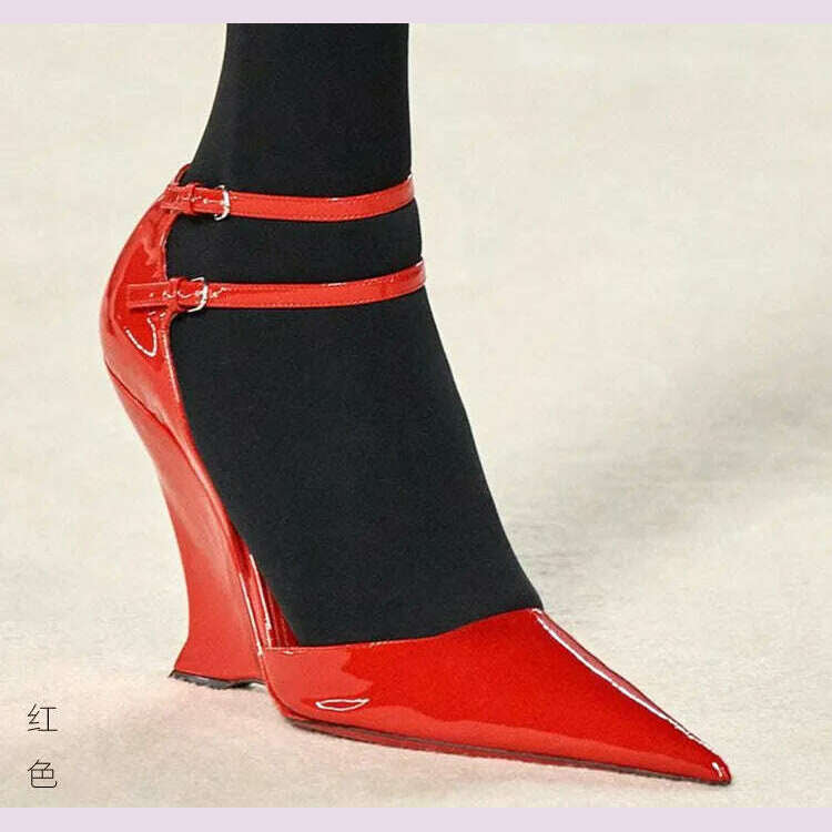 KIMLUD, Lady Sexy Slope Heels Woman Ankle Strap Dress Wedding Shoes Party Sandalias De Mujer Luxury Sandals Women Designers, KIMLUD Womens Clothes